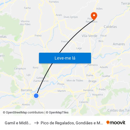 Gamil e Midões to Pico de Regalados, Gondiães e Mós map