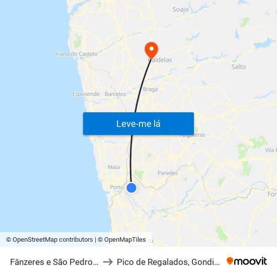 Fânzeres e São Pedro da Cova to Pico de Regalados, Gondiães e Mós map