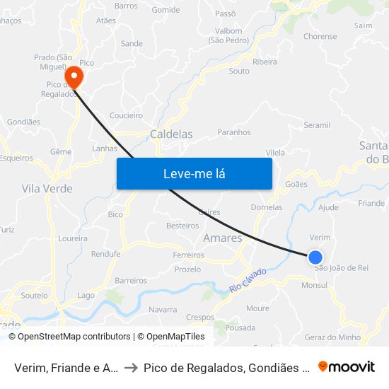 Verim, Friande e Ajude to Pico de Regalados, Gondiães e Mós map