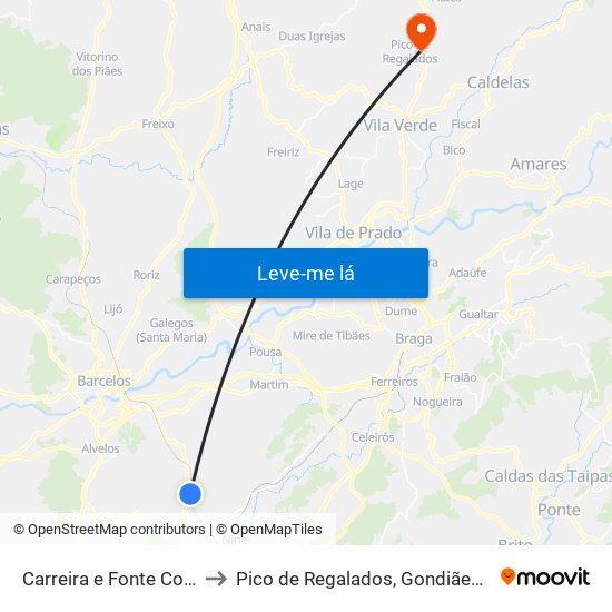 Carreira e Fonte Coberta to Pico de Regalados, Gondiães e Mós map