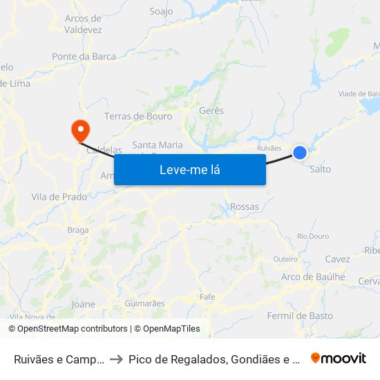 Ruivães e Campos to Pico de Regalados, Gondiães e Mós map