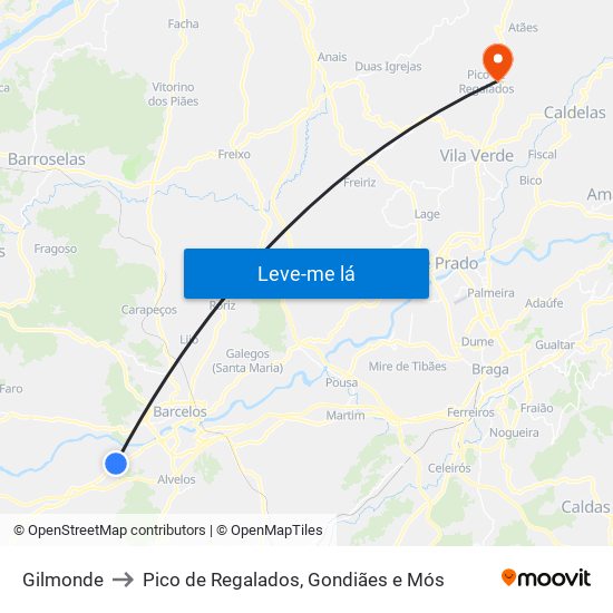 Gilmonde to Pico de Regalados, Gondiães e Mós map