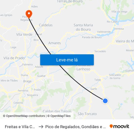 Freitas e Vila Cova to Pico de Regalados, Gondiães e Mós map