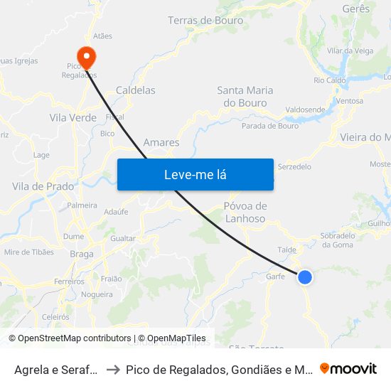 Agrela e Serafão to Pico de Regalados, Gondiães e Mós map