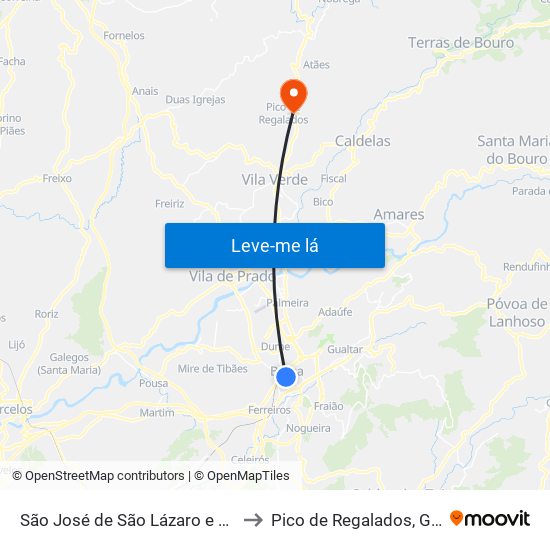 São José de São Lázaro e São João do Souto to Pico de Regalados, Gondiães e Mós map