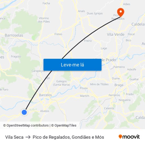 Vila Seca to Pico de Regalados, Gondiães e Mós map