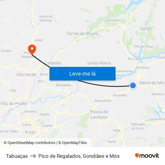 Tabuaças to Pico de Regalados, Gondiães e Mós map