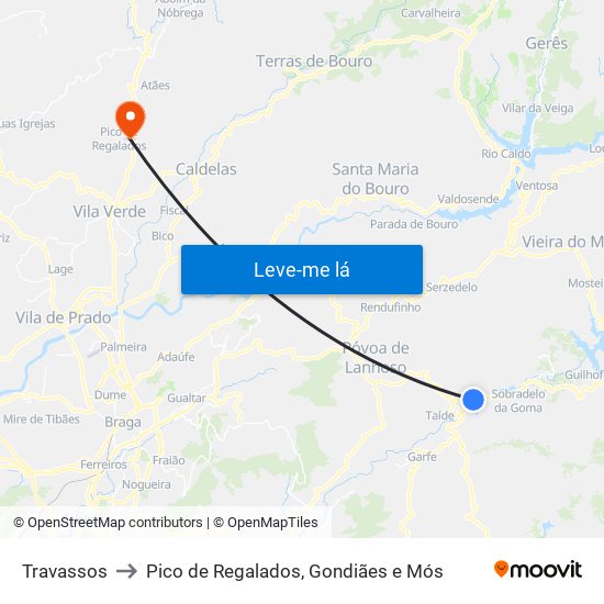 Travassos to Pico de Regalados, Gondiães e Mós map