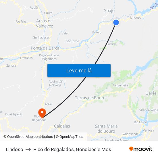 Lindoso to Pico de Regalados, Gondiães e Mós map