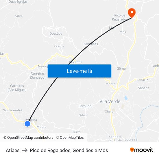 Atiães to Pico de Regalados, Gondiães e Mós map