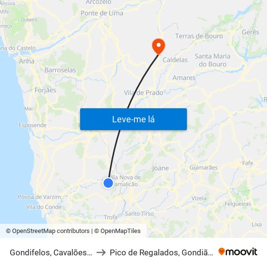 Gondifelos, Cavalões e Outiz to Pico de Regalados, Gondiães e Mós map