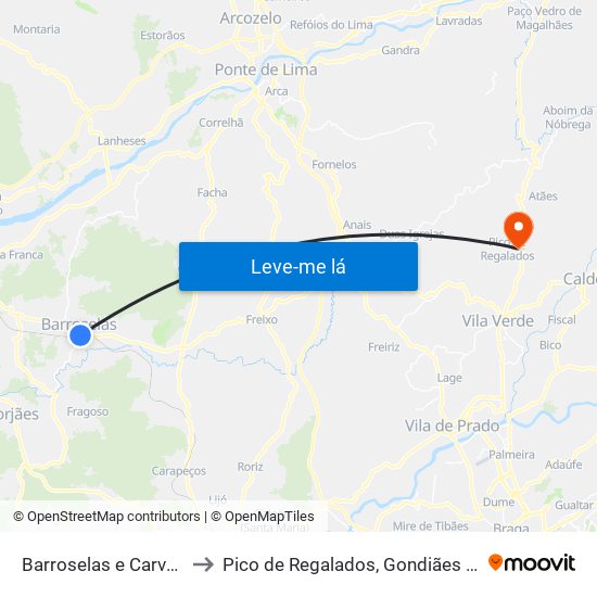 Barroselas e Carvoeiro to Pico de Regalados, Gondiães e Mós map