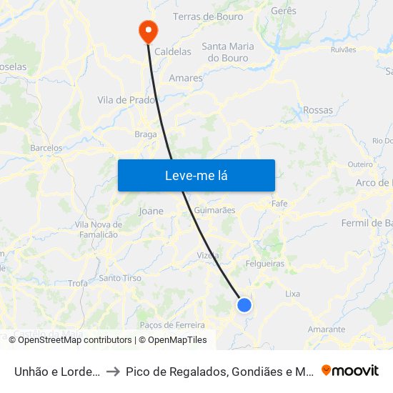 Unhão e Lordelo to Pico de Regalados, Gondiães e Mós map