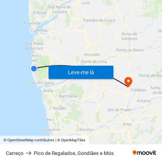 Carreço to Pico de Regalados, Gondiães e Mós map