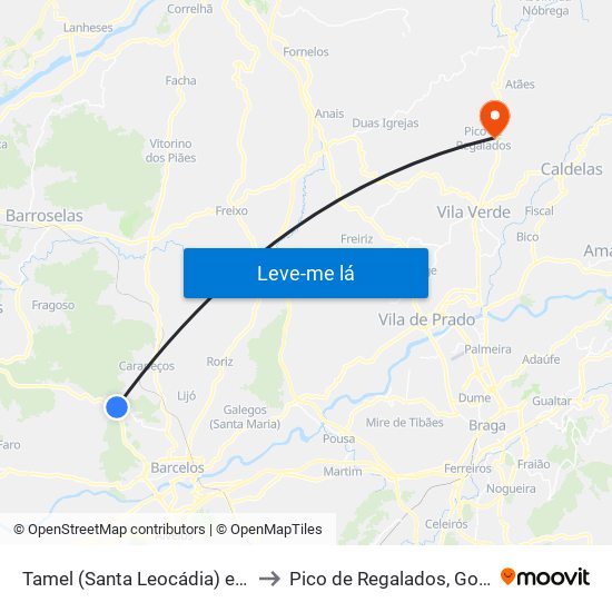 Tamel (Santa Leocádia) e Vilar do Monte to Pico de Regalados, Gondiães e Mós map