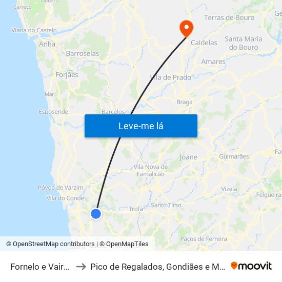 Fornelo e Vairão to Pico de Regalados, Gondiães e Mós map
