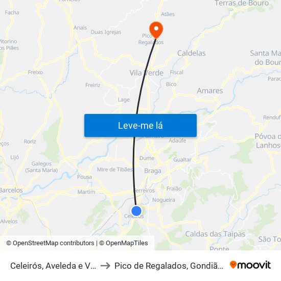 Celeirós, Aveleda e Vimieiro to Pico de Regalados, Gondiães e Mós map