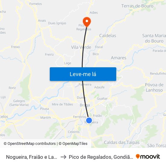 Nogueira, Fraião e Lamaçães to Pico de Regalados, Gondiães e Mós map