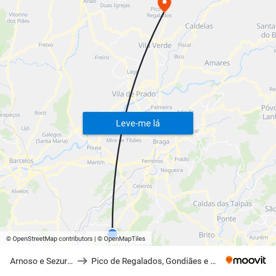 Arnoso e Sezures to Pico de Regalados, Gondiães e Mós map