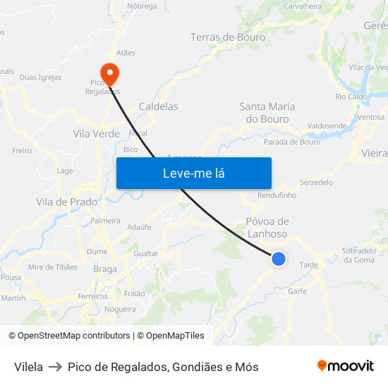 Vilela to Pico de Regalados, Gondiães e Mós map