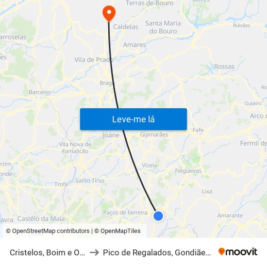 Cristelos, Boim e Ordem to Pico de Regalados, Gondiães e Mós map