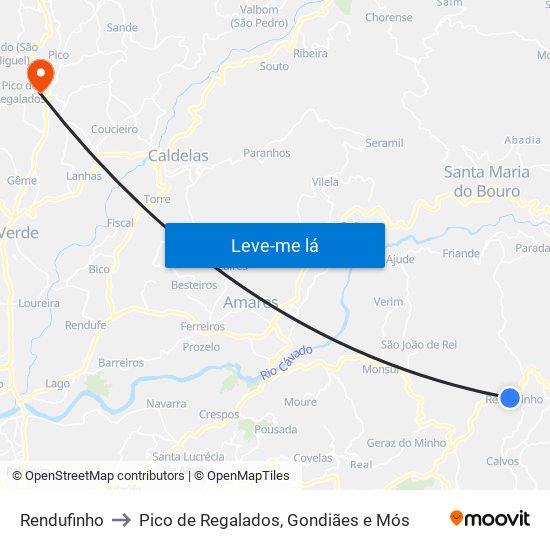 Rendufinho to Pico de Regalados, Gondiães e Mós map