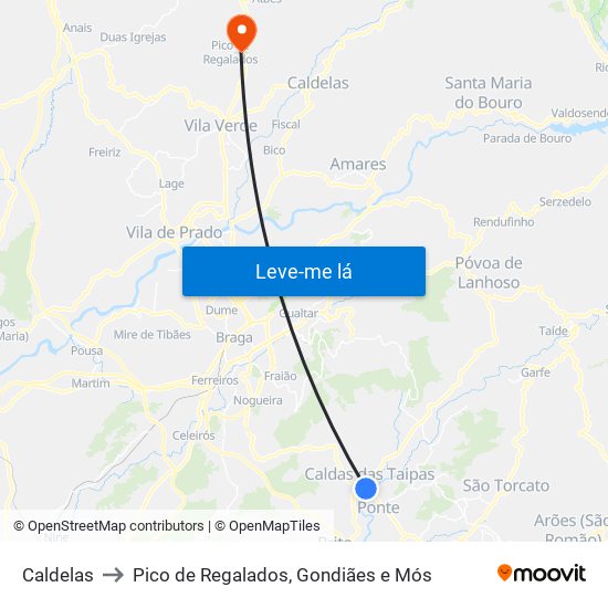 Caldelas to Pico de Regalados, Gondiães e Mós map