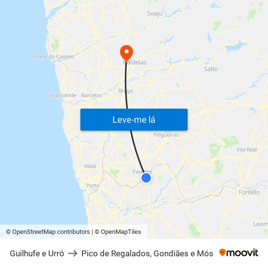 Guilhufe e Urrô to Pico de Regalados, Gondiães e Mós map