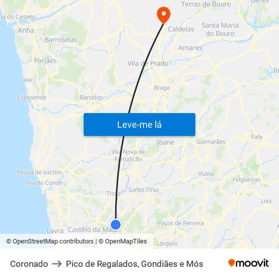 Coronado to Pico de Regalados, Gondiães e Mós map