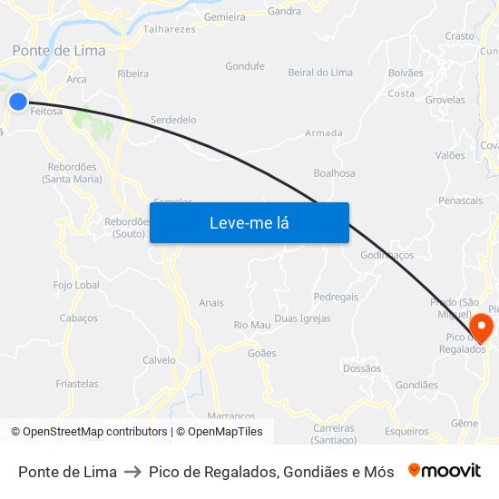 Ponte de Lima to Pico de Regalados, Gondiães e Mós map