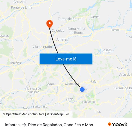 Infantas to Pico de Regalados, Gondiães e Mós map
