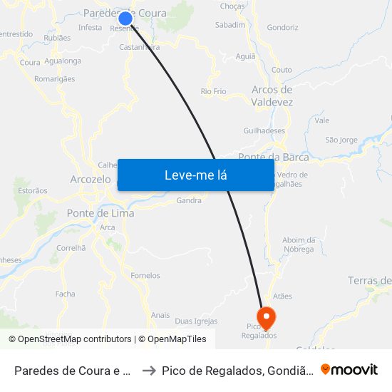 Paredes de Coura e Resende to Pico de Regalados, Gondiães e Mós map
