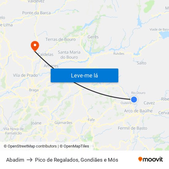 Abadim to Pico de Regalados, Gondiães e Mós map