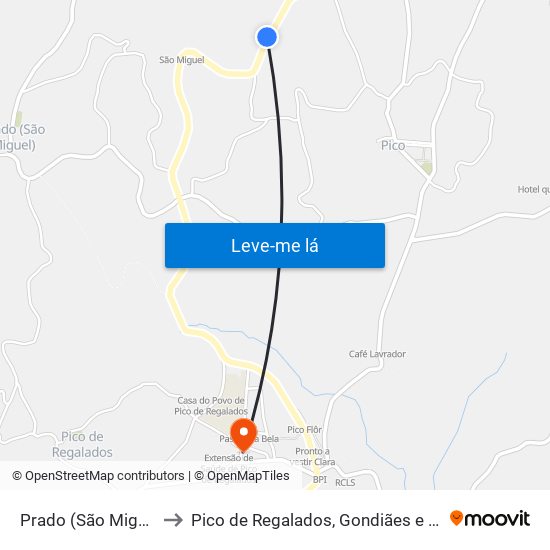 Prado (São Miguel) to Pico de Regalados, Gondiães e Mós map