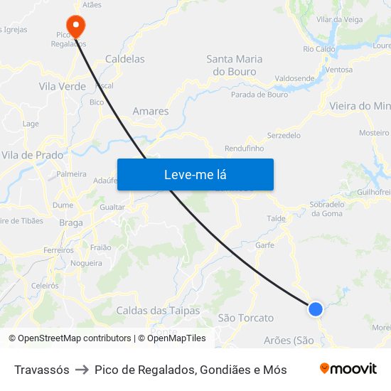 Travassós to Pico de Regalados, Gondiães e Mós map