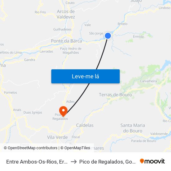 Entre Ambos-Os-Rios, Ermida e Germil to Pico de Regalados, Gondiães e Mós map