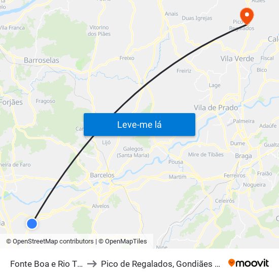 Fonte Boa e Rio Tinto to Pico de Regalados, Gondiães e Mós map