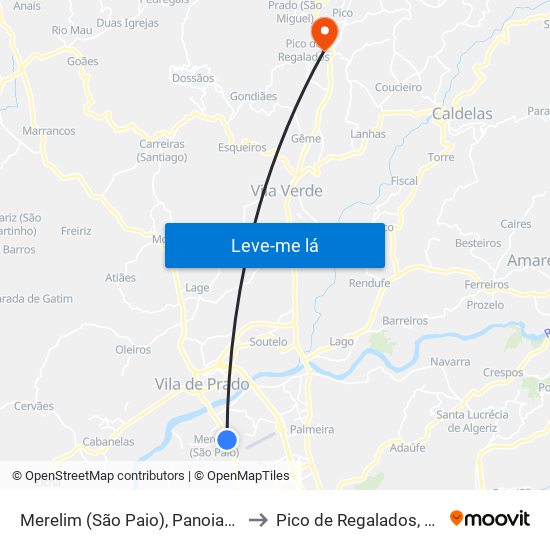 Merelim (São Paio), Panoias e Parada de Tibães to Pico de Regalados, Gondiães e Mós map