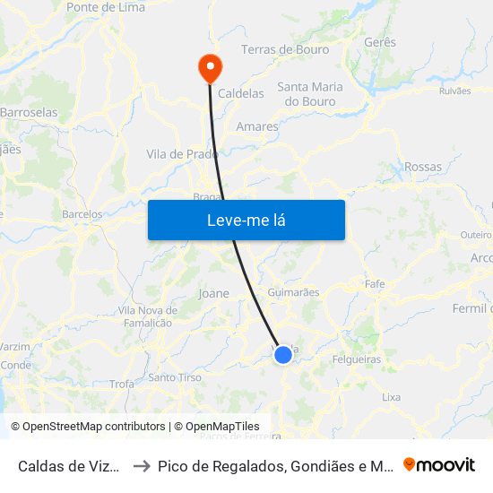 Caldas de Vizela to Pico de Regalados, Gondiães e Mós map