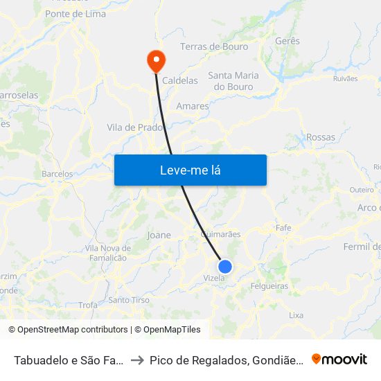 Tabuadelo e São Faustino to Pico de Regalados, Gondiães e Mós map