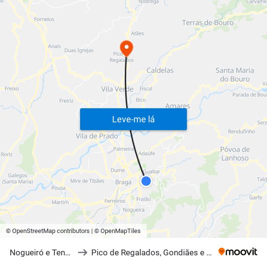 Nogueiró e Tenões to Pico de Regalados, Gondiães e Mós map