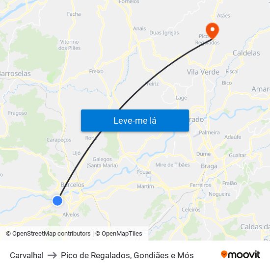 Carvalhal to Pico de Regalados, Gondiães e Mós map