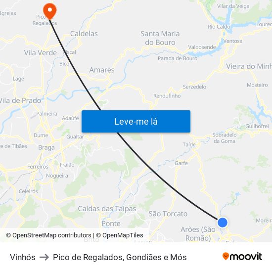 Vinhós to Pico de Regalados, Gondiães e Mós map