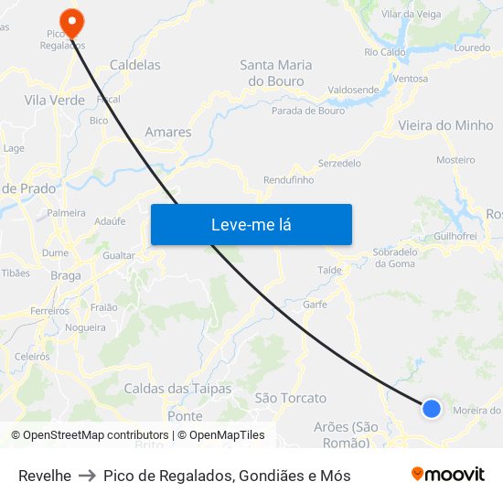 Revelhe to Pico de Regalados, Gondiães e Mós map