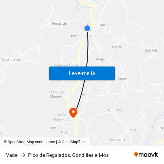 Vade to Pico de Regalados, Gondiães e Mós map
