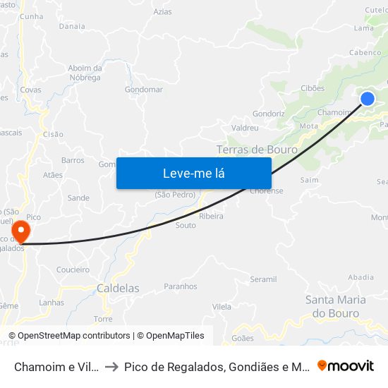 Chamoim e Vilar to Pico de Regalados, Gondiães e Mós map