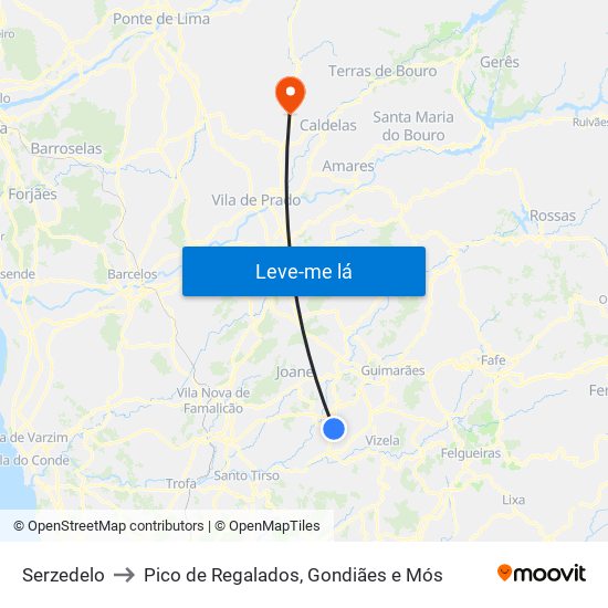 Serzedelo to Pico de Regalados, Gondiães e Mós map