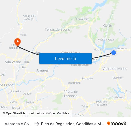 Ventosa e Cova to Pico de Regalados, Gondiães e Mós map