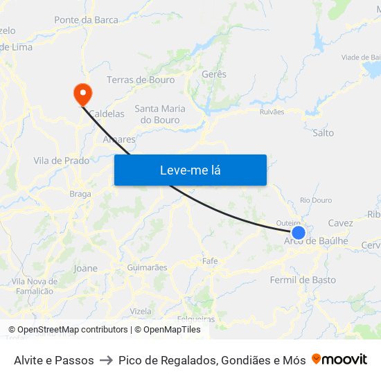 Alvite e Passos to Pico de Regalados, Gondiães e Mós map