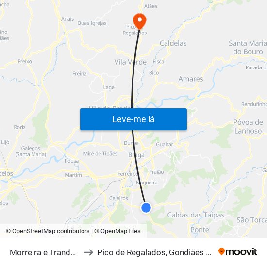 Morreira e Trandeiras to Pico de Regalados, Gondiães e Mós map